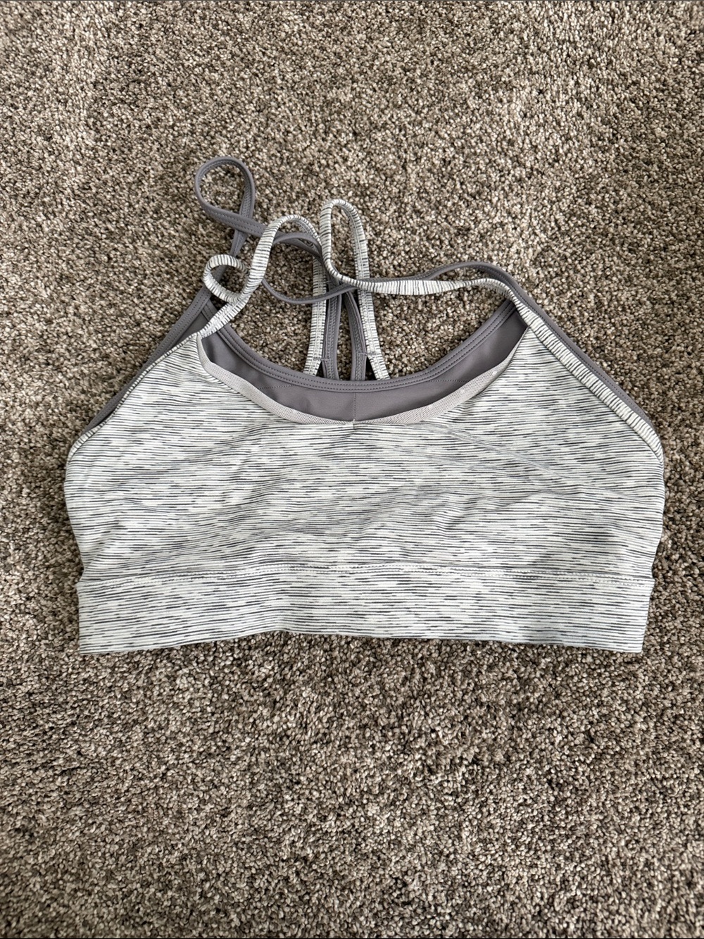 ZYIA Heathered Light Gray High-Neck Strappy Sports Bra